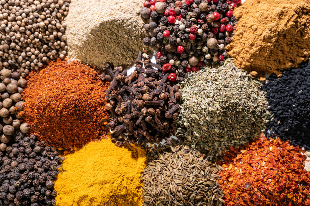 Colorful spices at an Indian market